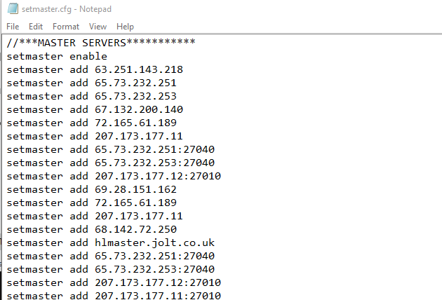 Counter Strike 1.6 Master Server.CFG
